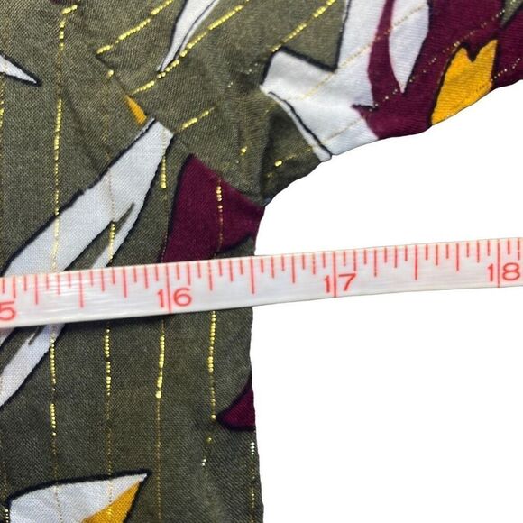 Zinzane Small Green Purple Floral Silver Metallic Stripe V Neck Crop Top Blouse - Picture 7 of 8